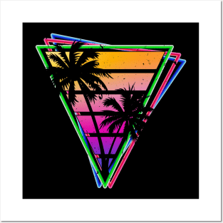 Distressed Synthwave Triangle Palm Tree Design Posters and Art